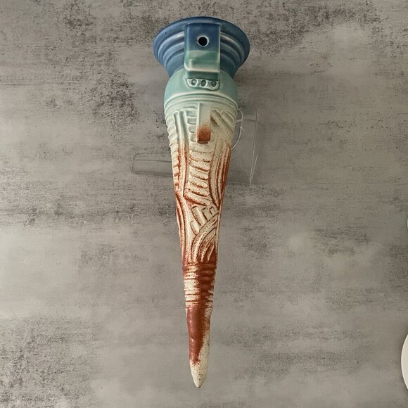 Stephen Fabrico Studio Art Pottery Hand Carved Multicolor Glaze Wall Pocket 15" - Picture 2 of 9